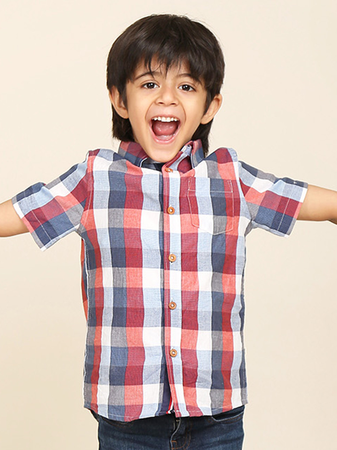 Biglilpeople Boys Red Classic Gingham Checks  Casual Shirt