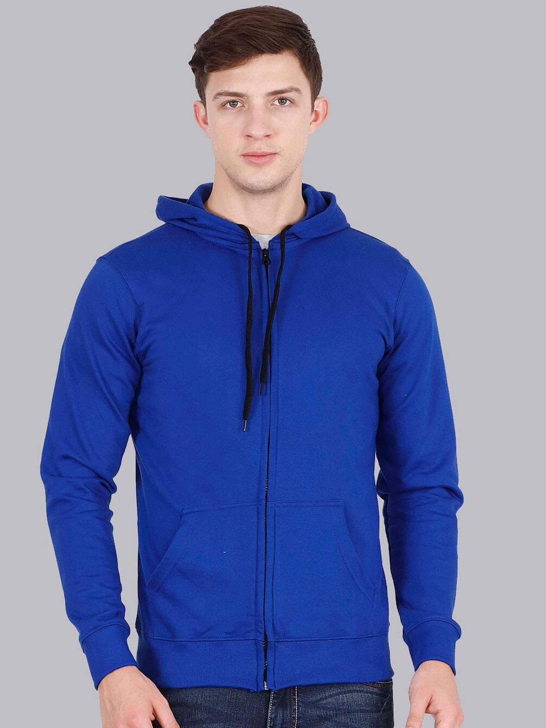 Fleximaa Men Blue Cotton Hooded Sweatshirt