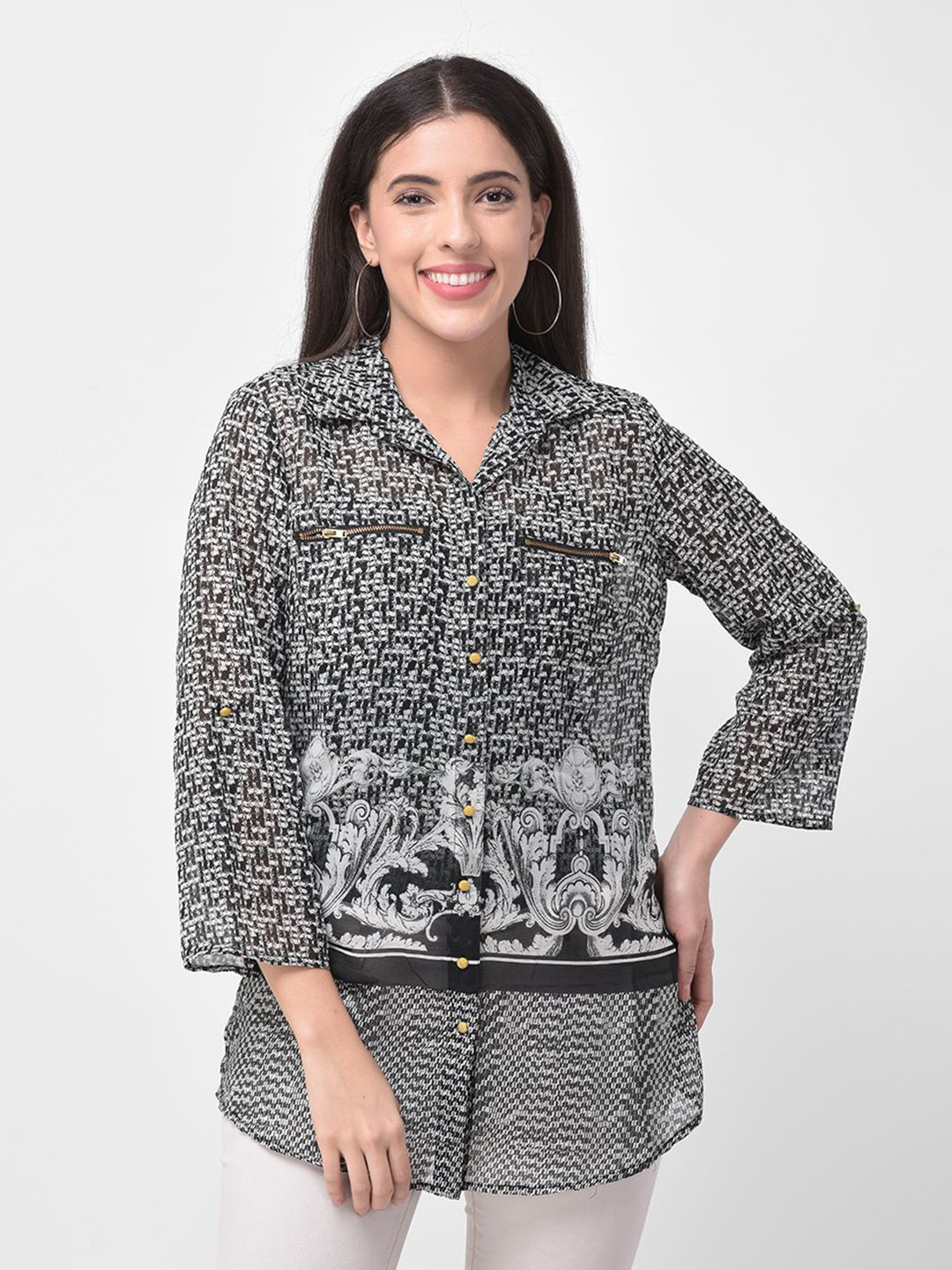 250 DESIGNS Women Black Printed Casual Shirt