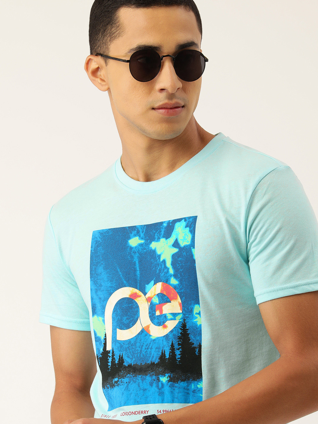 Peter England Casuals Men Blue Brand Logo Printed T-shirt