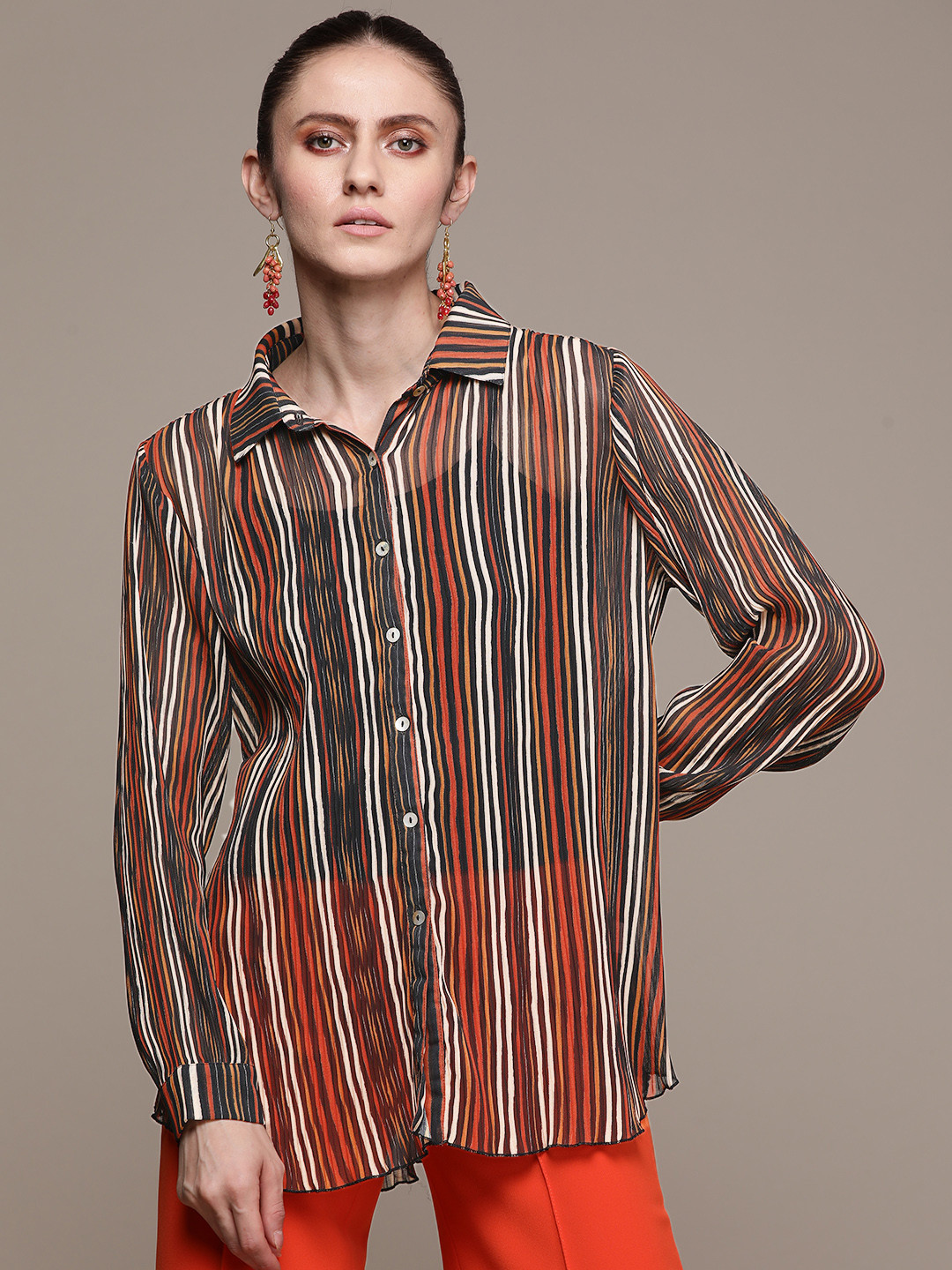 Label Ritu Kumar Women Multicoloured Striped Casual Shirt