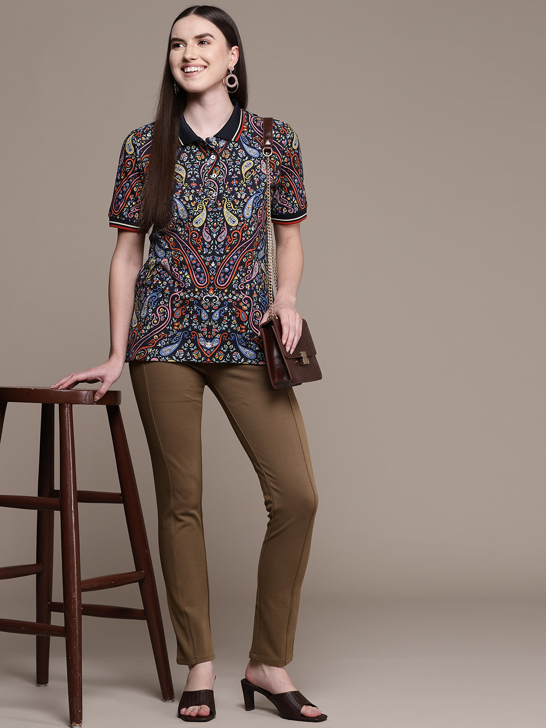Label Ritu Kumar Women Blue Printed Relaxed Fit T-shirt