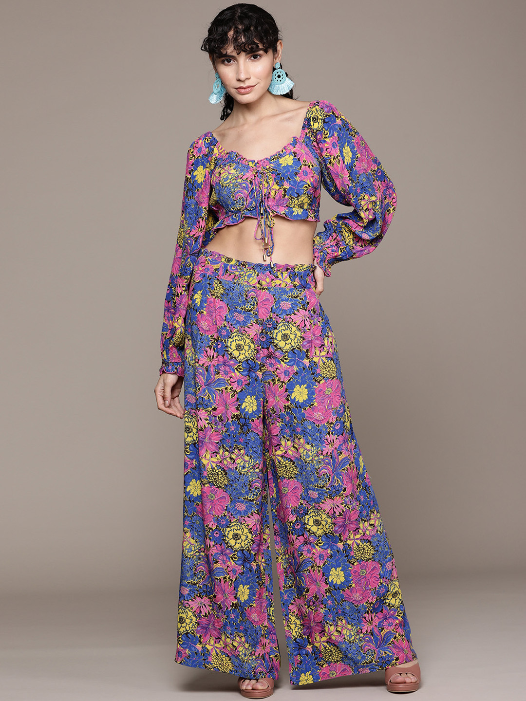 Label Ritu Kumar Women Blue Floral Printed Co-Ords