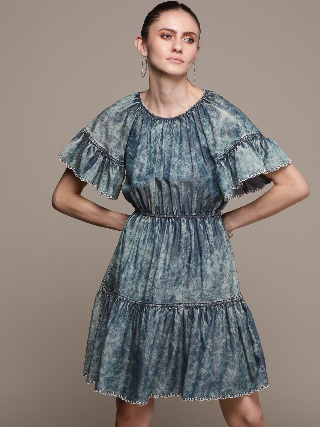 Label Ritu Kumar Blue Tie and Dye Denim A-Line Dress