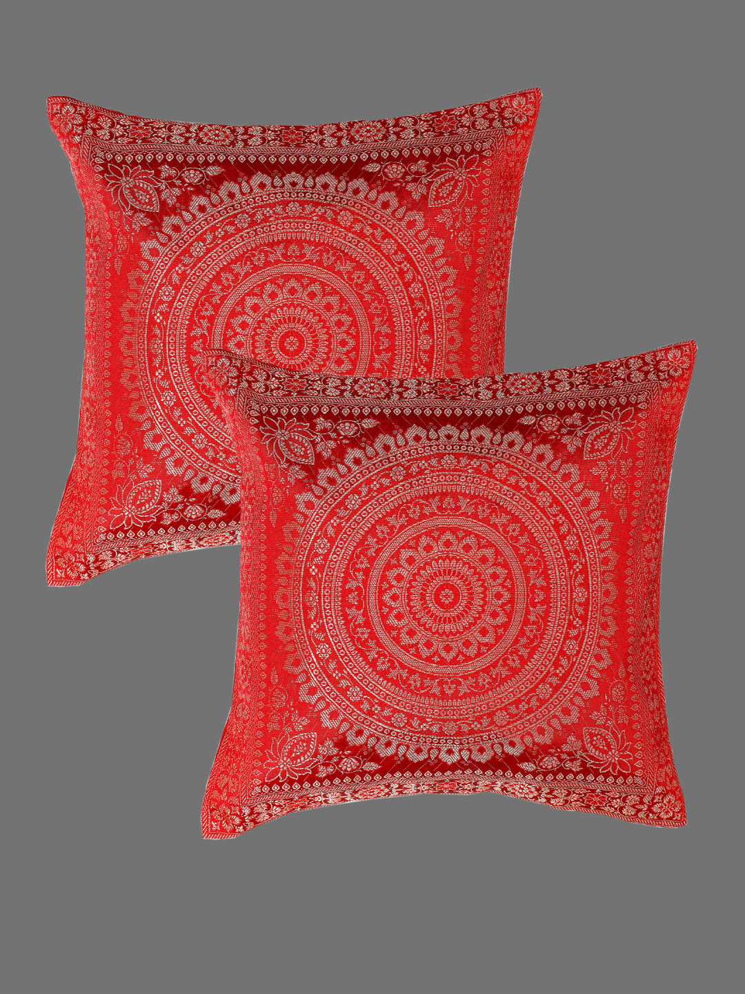 HANDICRAFT PALACE Mandala Polyester Silk Durable 2 Pcs Textured Cushion Covers -16x16In