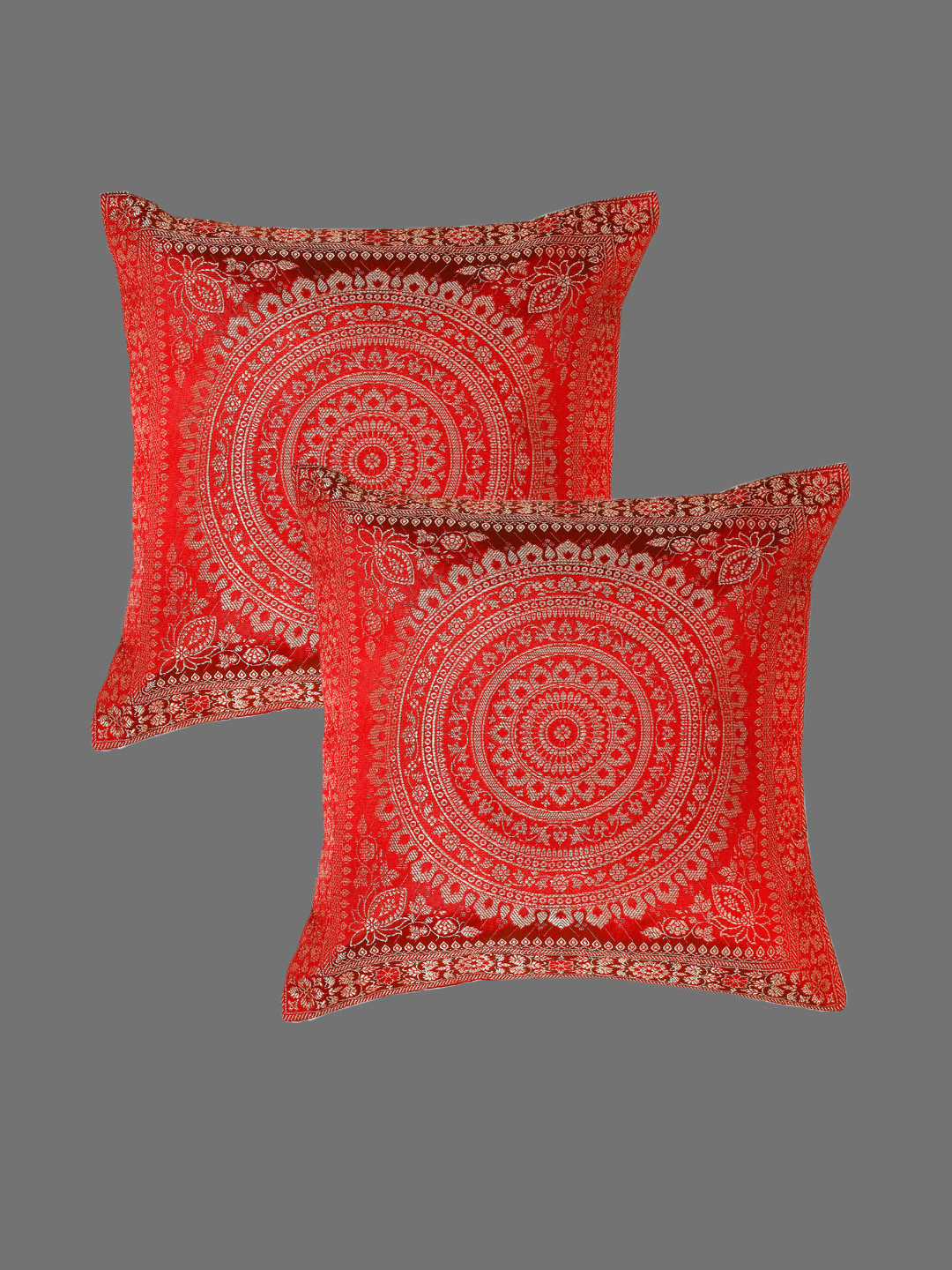 HANDICRAFT PALACE Mandala Print Brocade Silk Durable 2 Pcs Zari Cushion Covers-16x16In