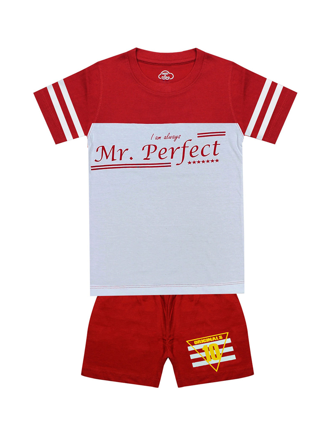 MIST N FOGG Kids-Boys Red & Grey Printed Cotton T-shirt with Shorts