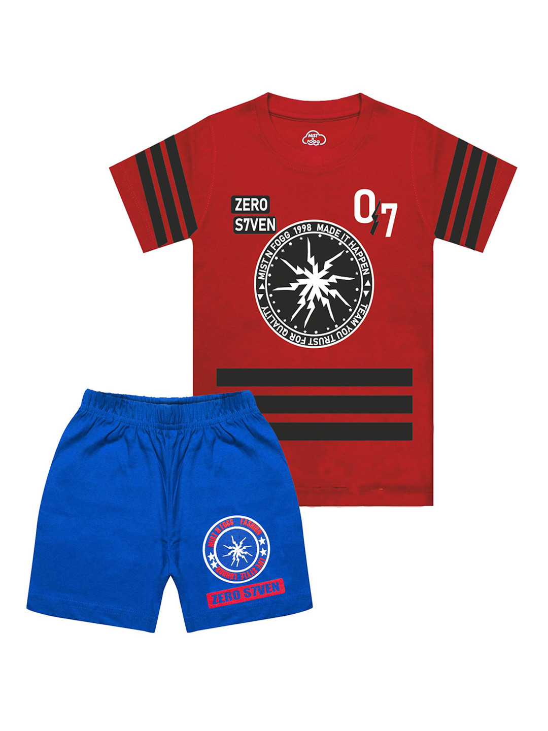 MIST N FOGG Boys Red & Blue Printed T-shirt with Shorts