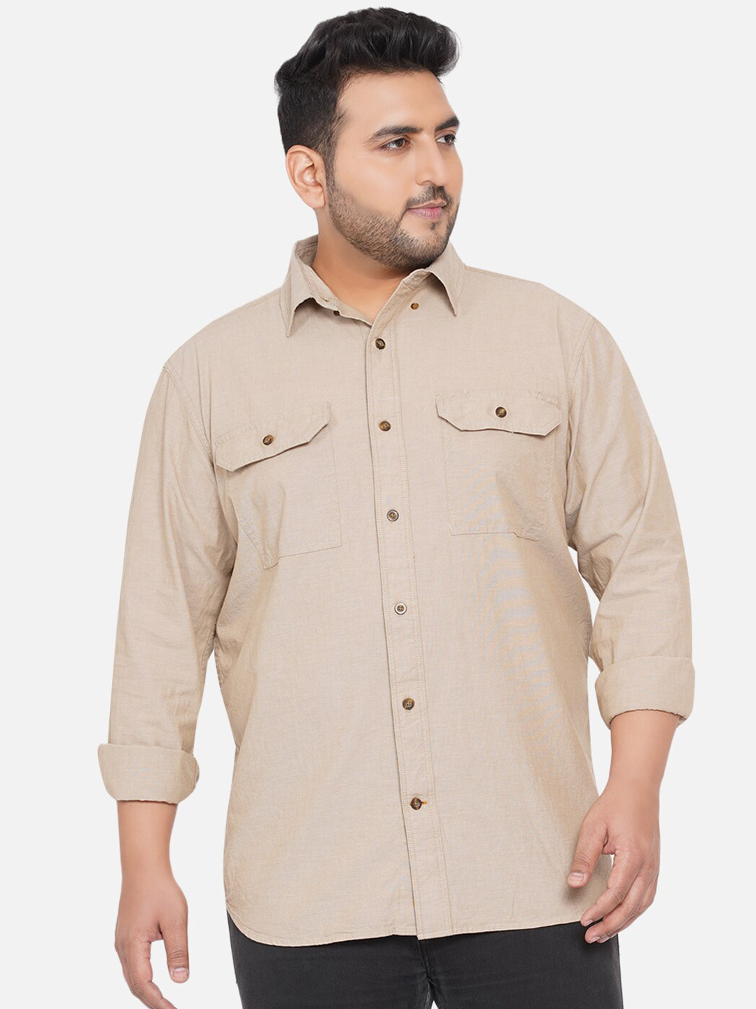 Santonio Plus Size Men Beige Classic Casual Shirt