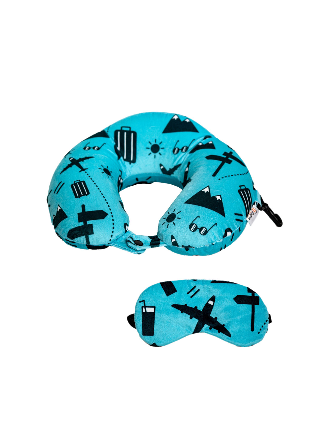 Destinio Blue Abstract Cotton Firm Memory Foam Travel Pillow with Eye Mask-20 x 20 cm