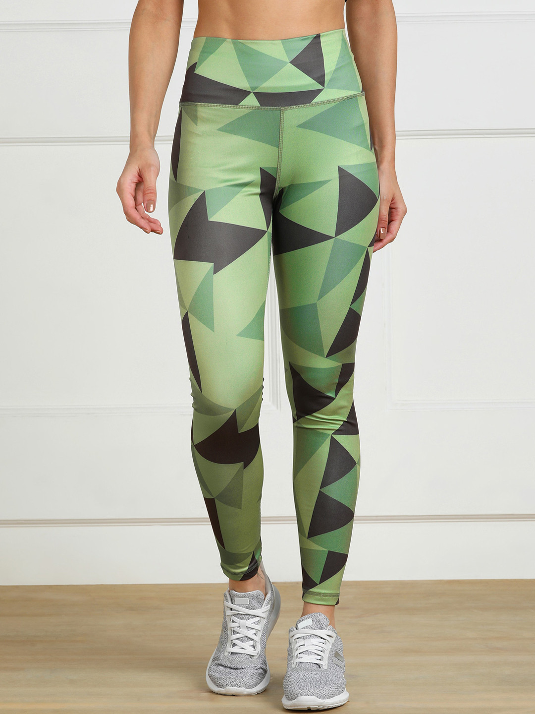 Rock Paper Scissors Women Green & Black Geometric Print Tights