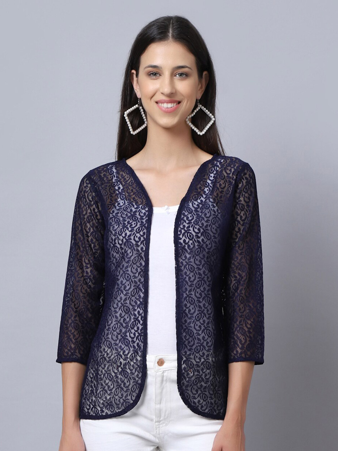 Rute Women Navy Blue Bohemian Shrug