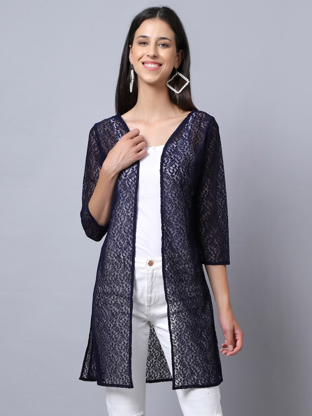Rute Women Navy Blue Bohemian Shrug