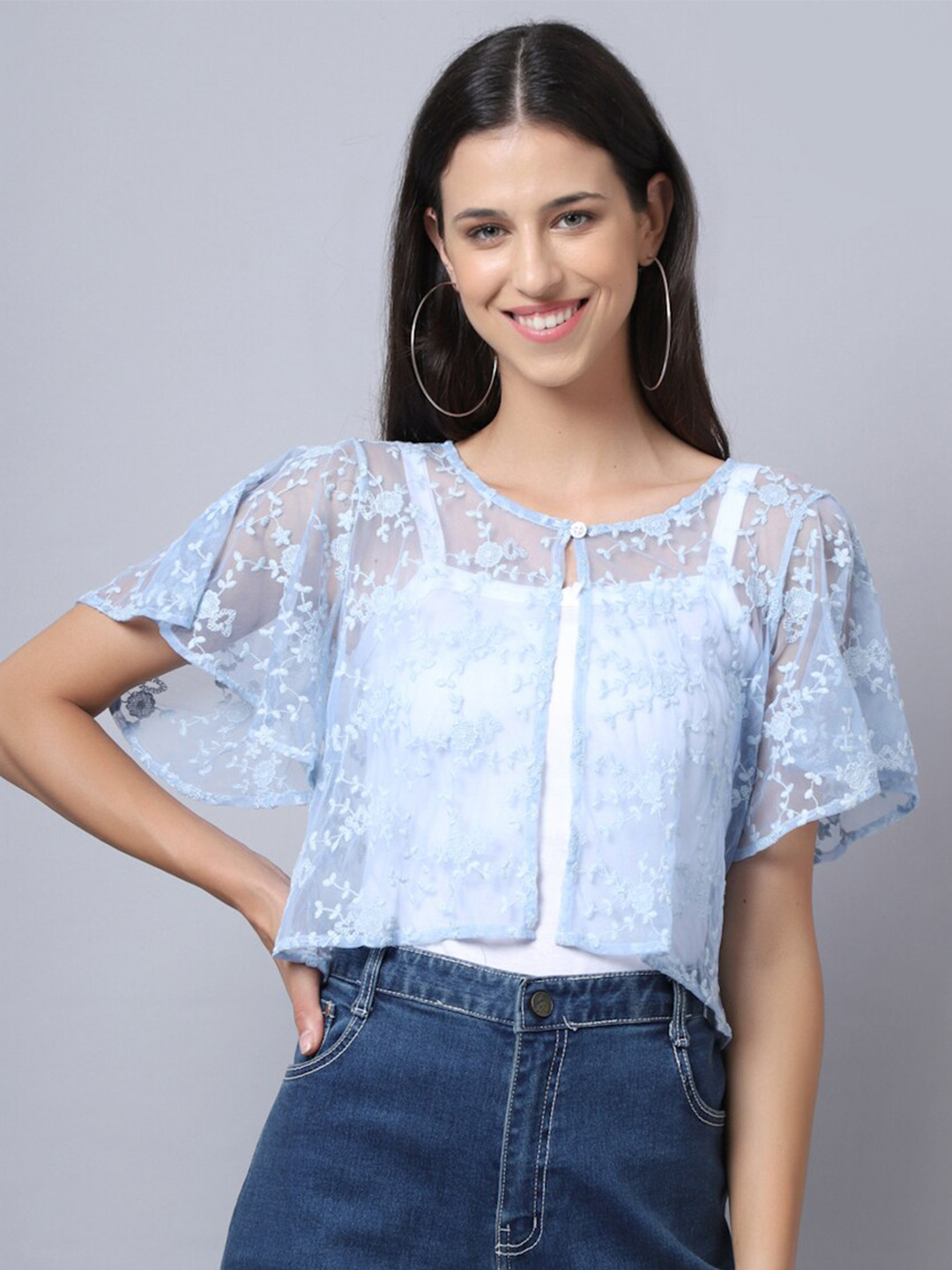 Rute Women Blue Sheer Shrug