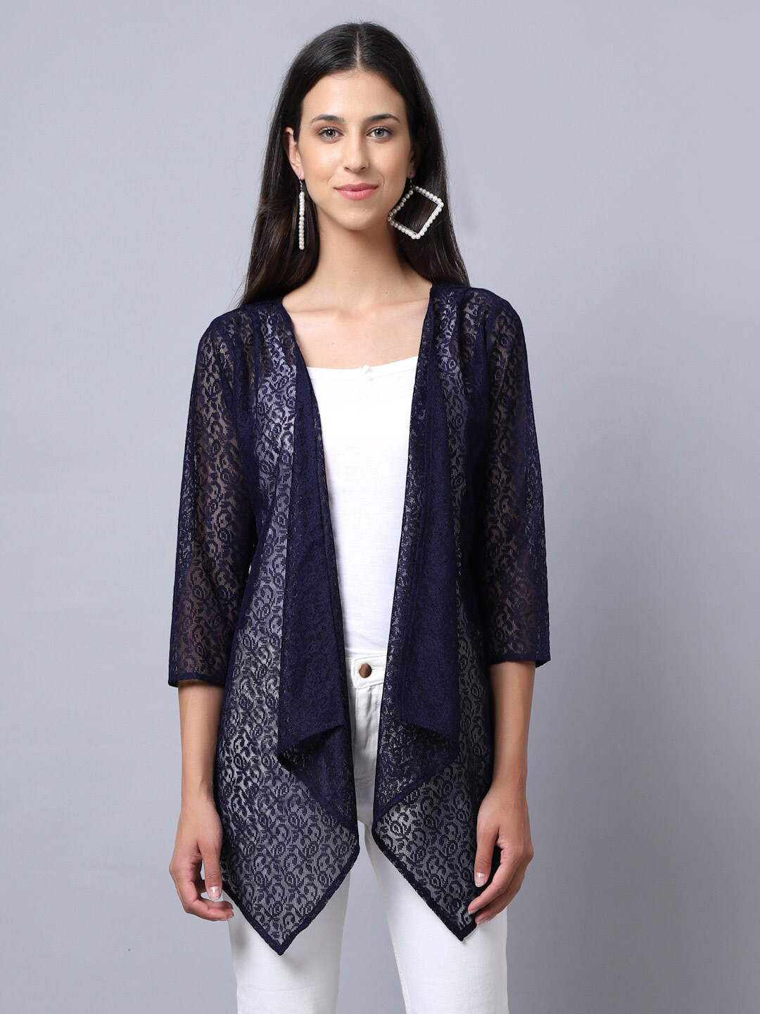 Rute Women Navy Blue Cotton Shrug