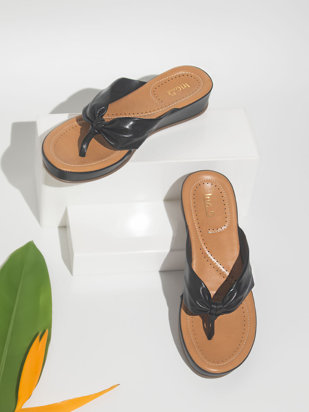 Inc 5 Women Black Solid Comfort Sandals