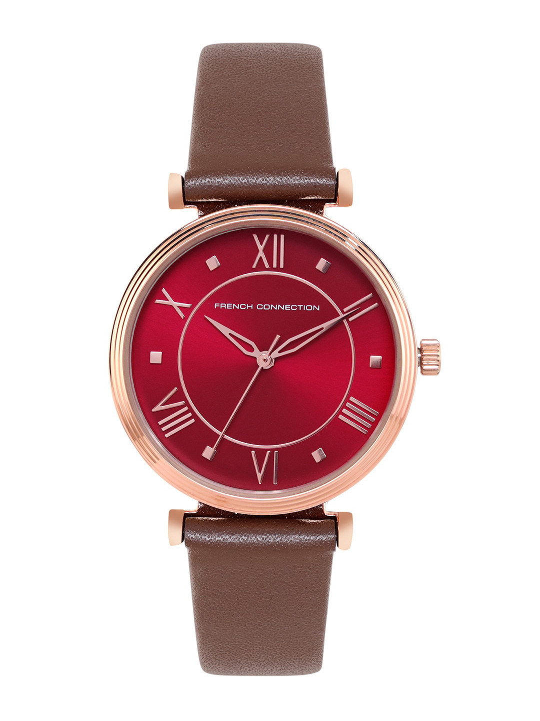 French Connection Women Maroon Dial & Brown Leather Straps Analogue Watch FCP32BRL
