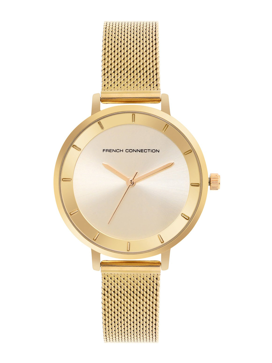 French Connection Women Gold-Toned Embellished Dial & Silver Toned Stainless Steel Bracelet Style Straps Watch