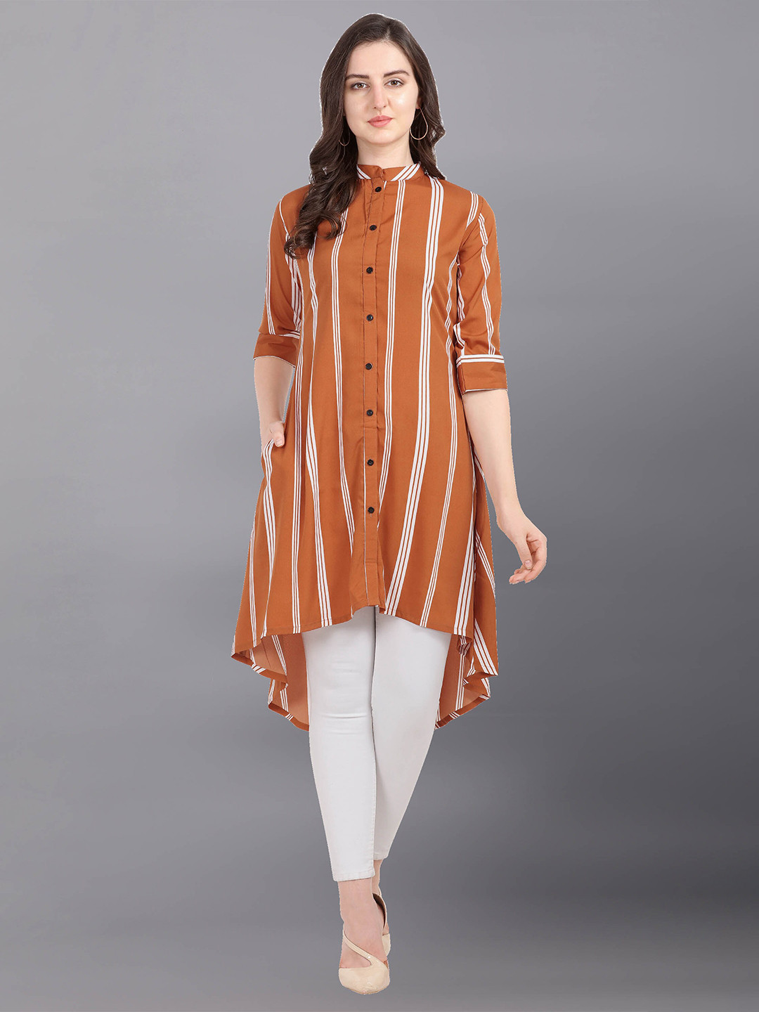 Fashfun women's orange printed high-low kurti_