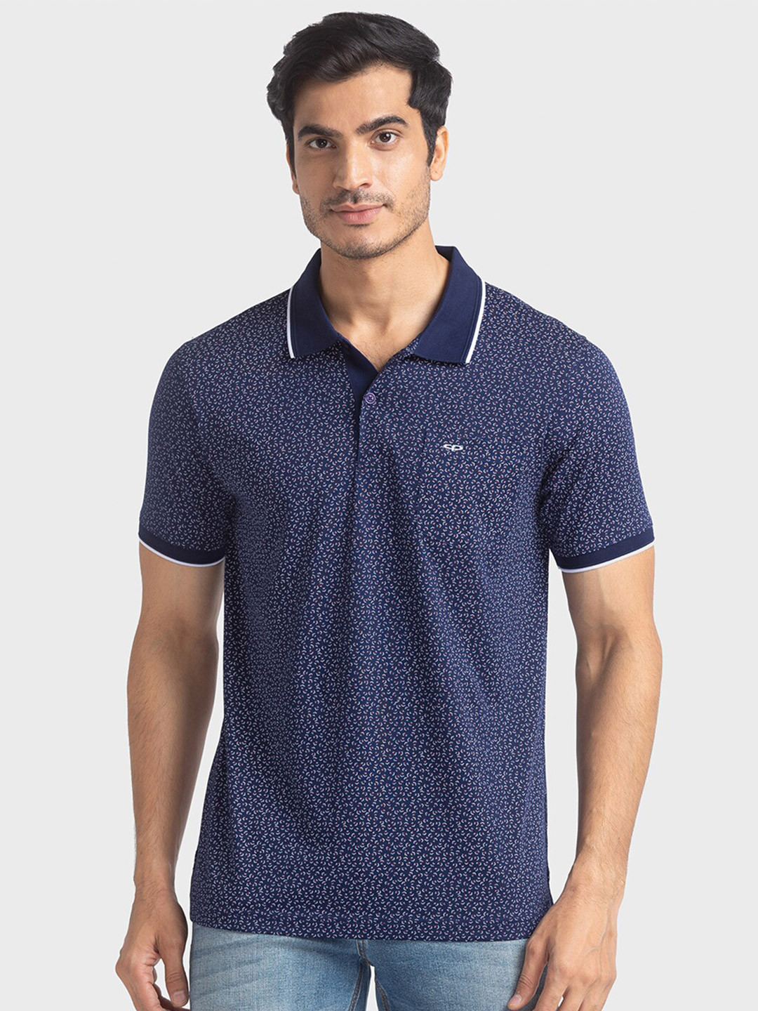 ColorPlus Men Blue Polo Collar T-shirt
