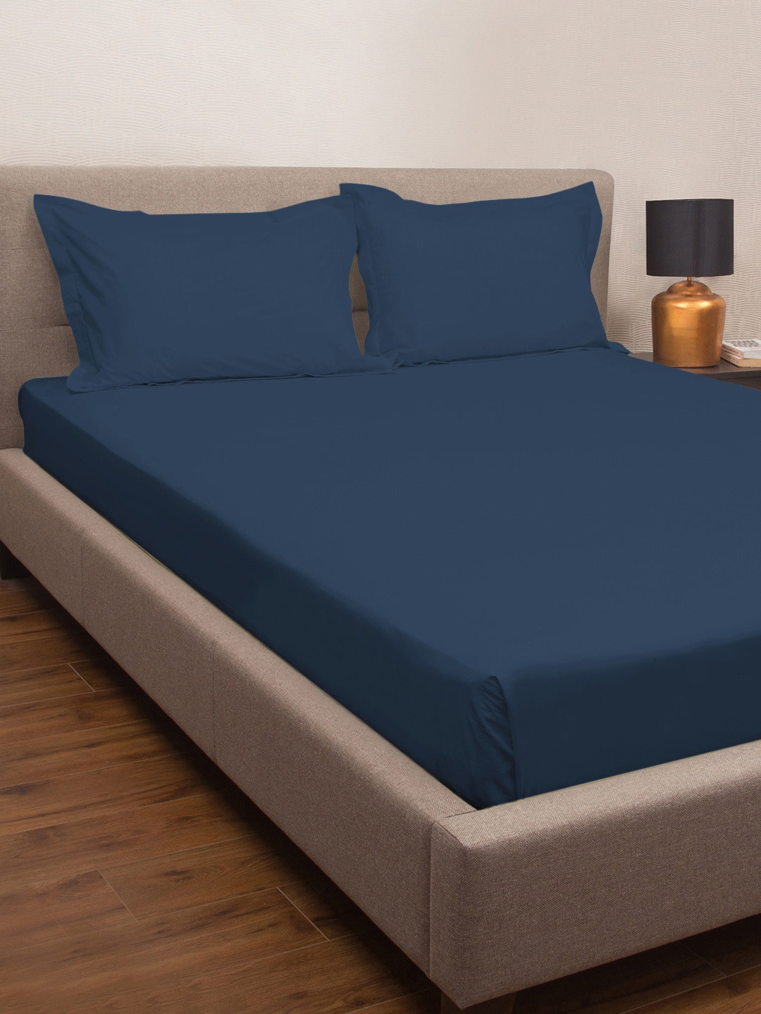 PETAL HOME Plain Navy Blue Pure Cotton Breathable 300 TC Queen Superfine Bedsheet with 2 Pillow Covers-90 x 108 inches