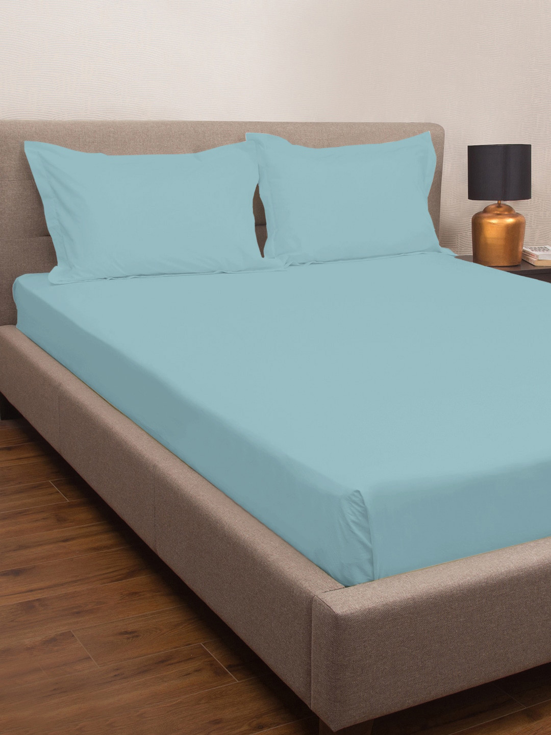 PETAL HOME Plain Blue Solid Pure Cotton Breathable 300 TC Queen Superfine Bedsheet with 2 Pillow Covers-229 x 274 cm