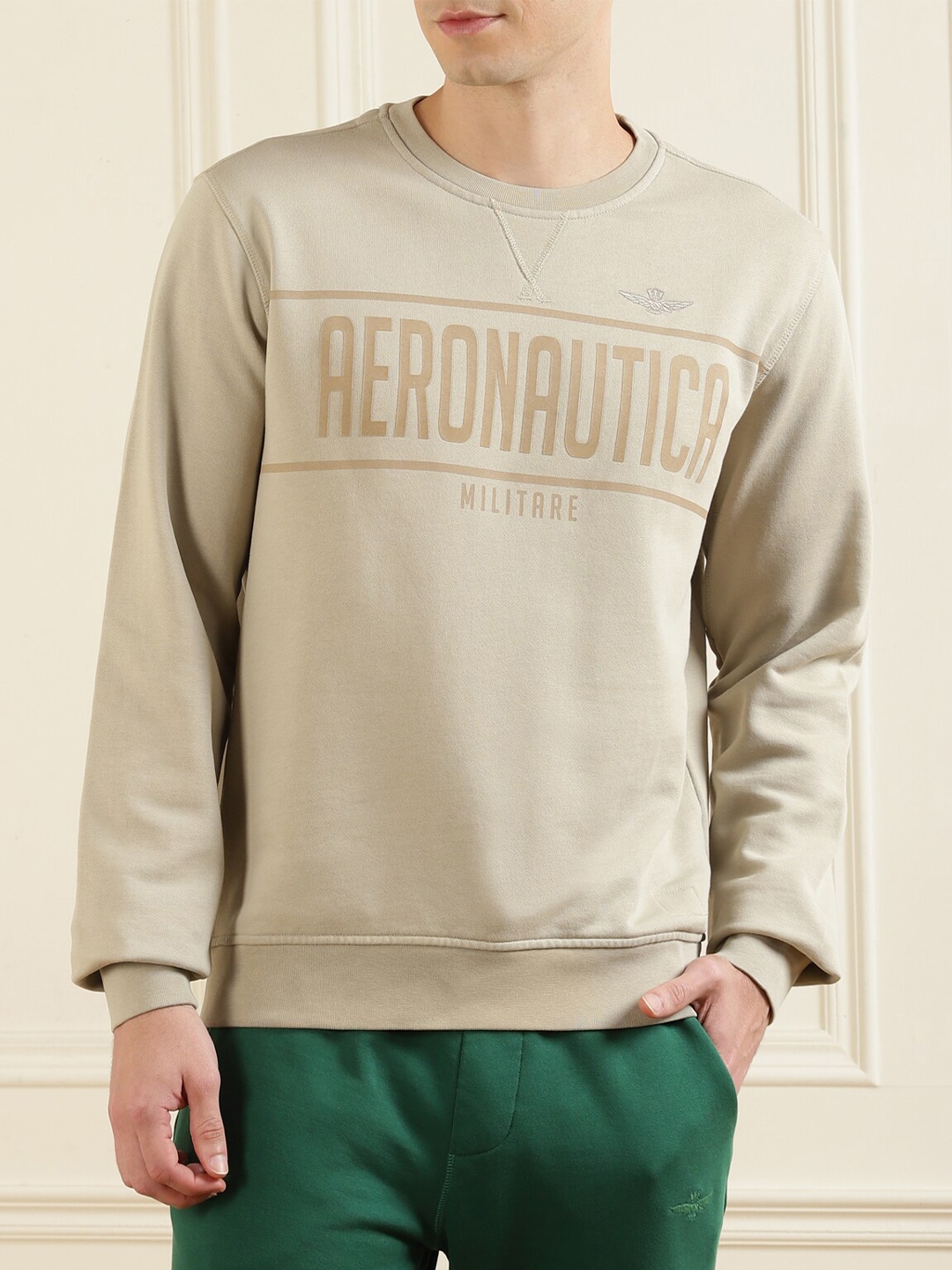 Aeronautica Militare Men Beige Printed Sweatshirt