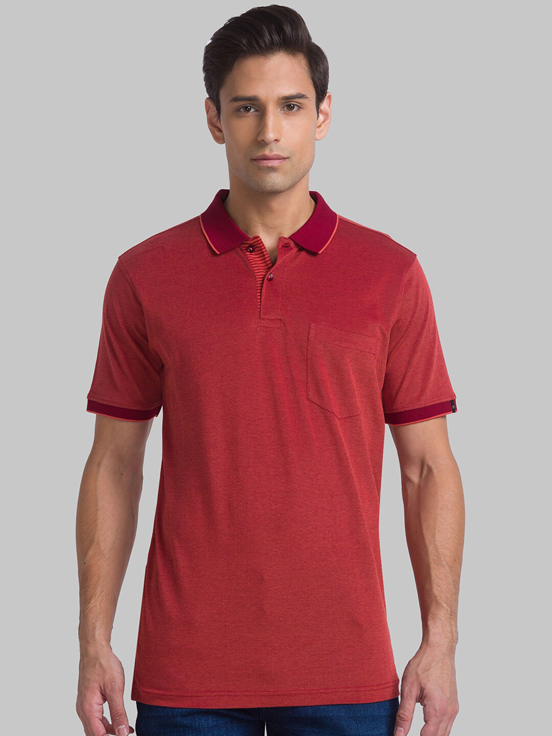Raymond Men Solid Maroon Polo Collar T-shirt