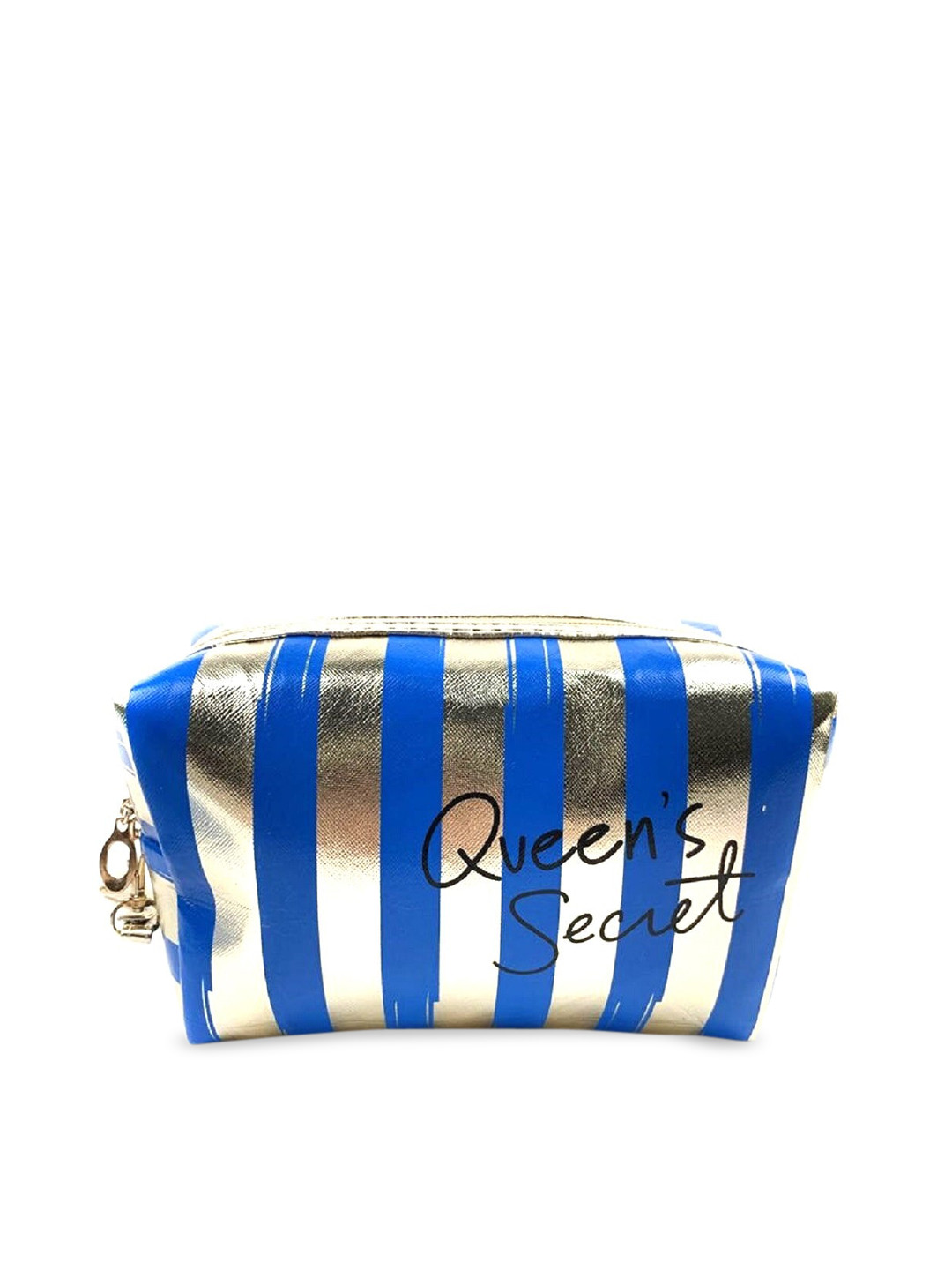 Awestuffs Blue & Gold-Toned Striped Cosmetic Pouch