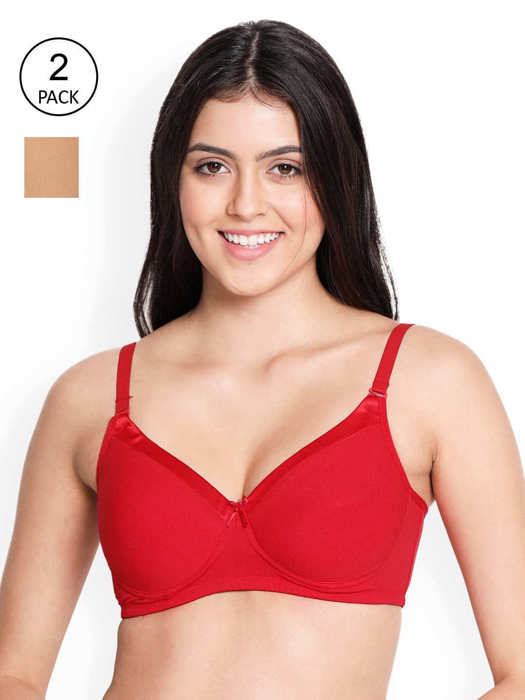 Susie Nude-Coloured & Red  set of 2 Bra Lightly Padded