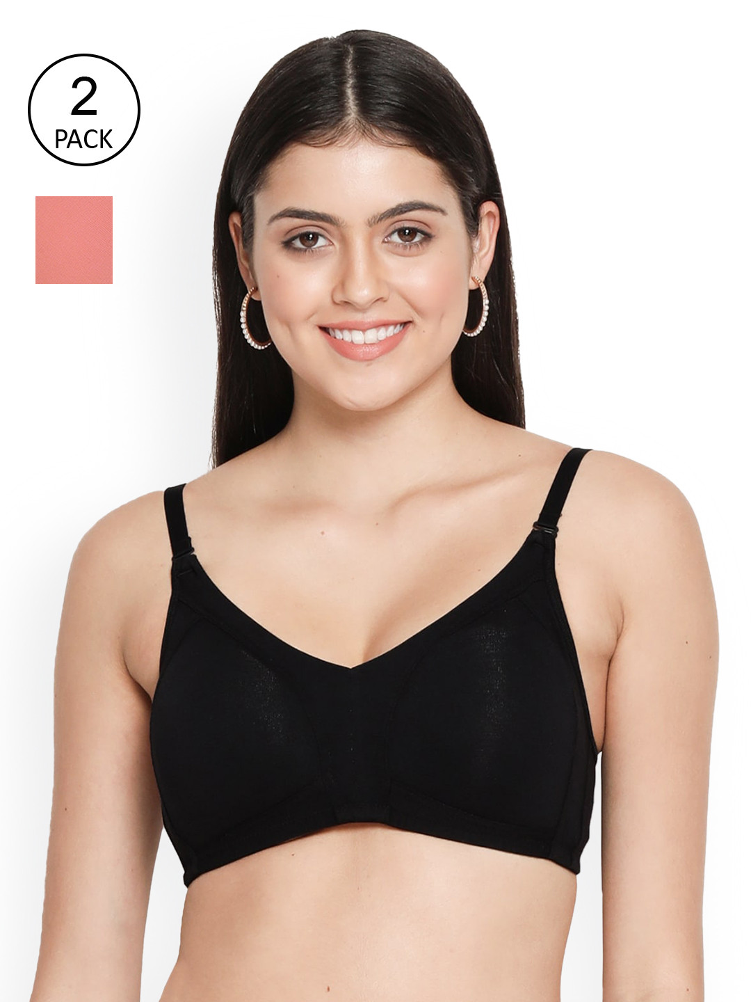 Susie Black & Peach-Coloured Non Padded Bra