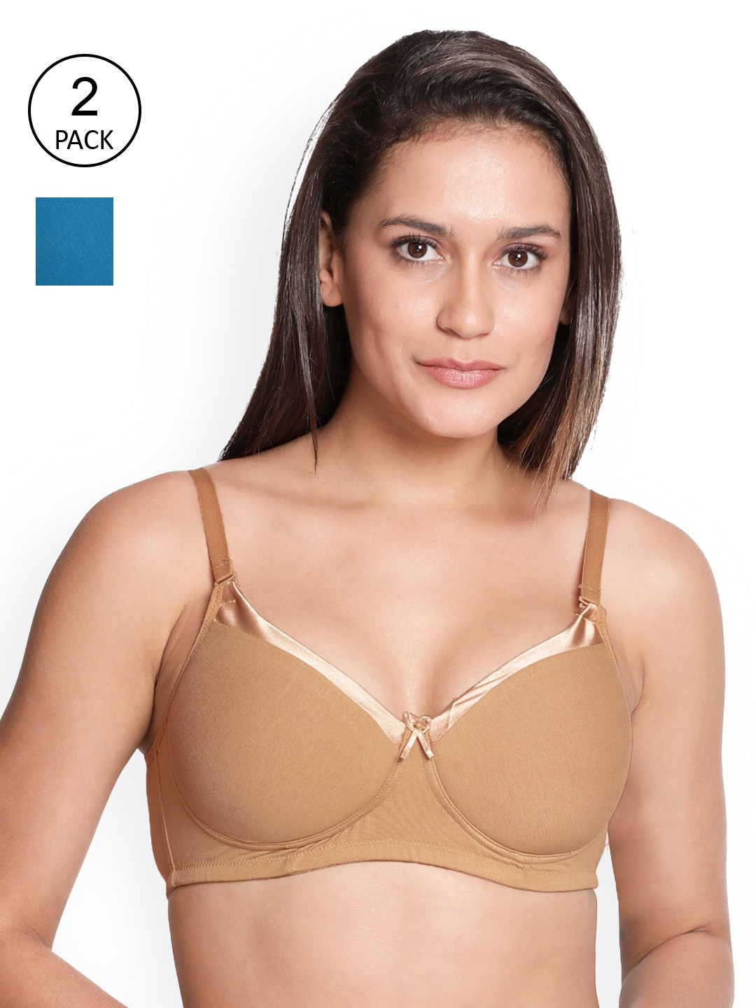 Susie Pack of 2 Beige & Teal Blue T-Shirt Bra - Anti-Odour