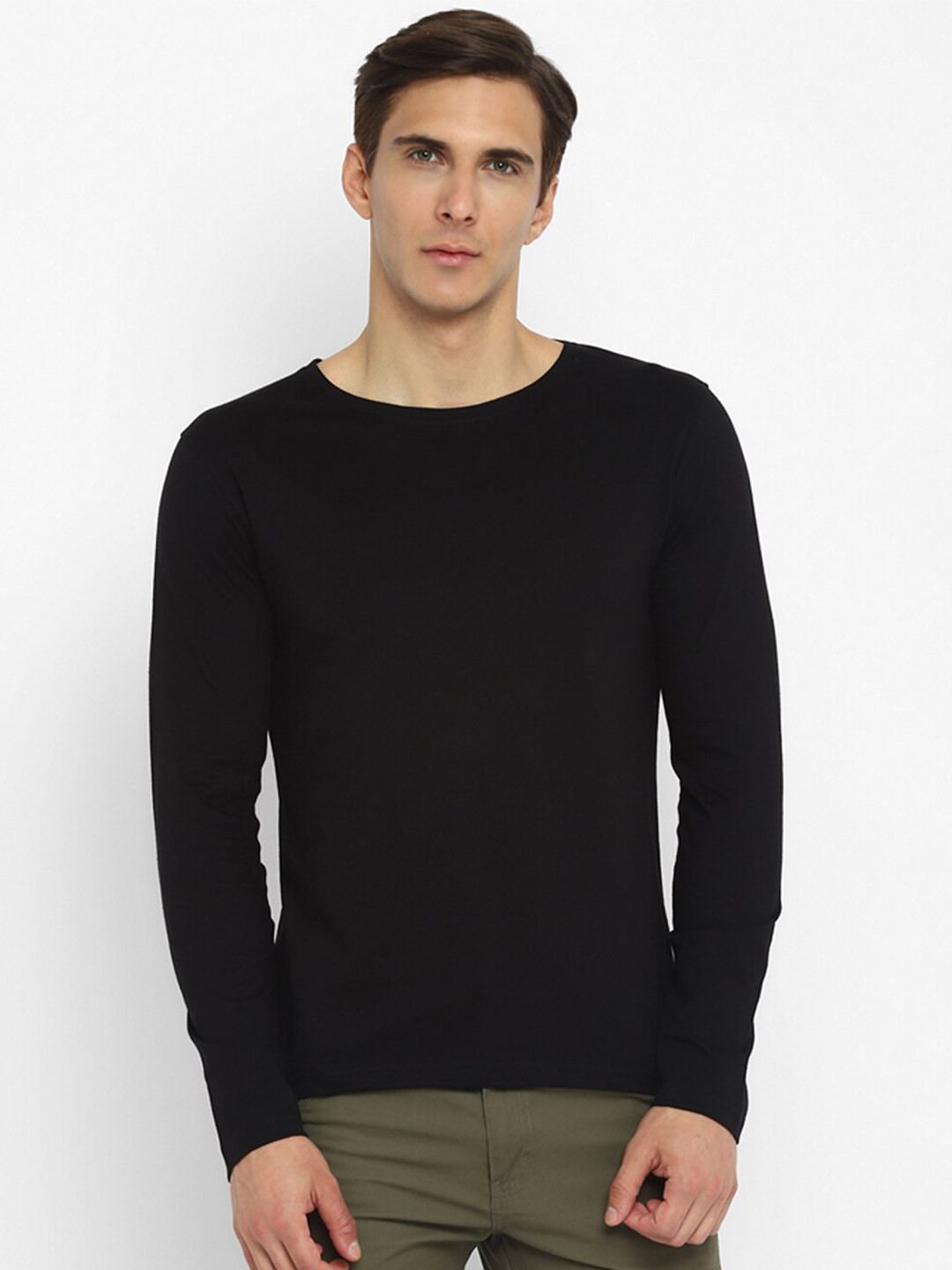 appulse Men Black Long Sleeve Round Neck T-shirt
