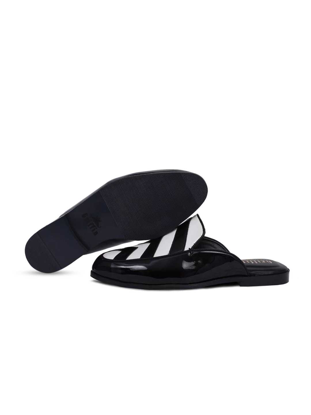 GRIFFIN Men Black Colourblocked Patent Leather Mules