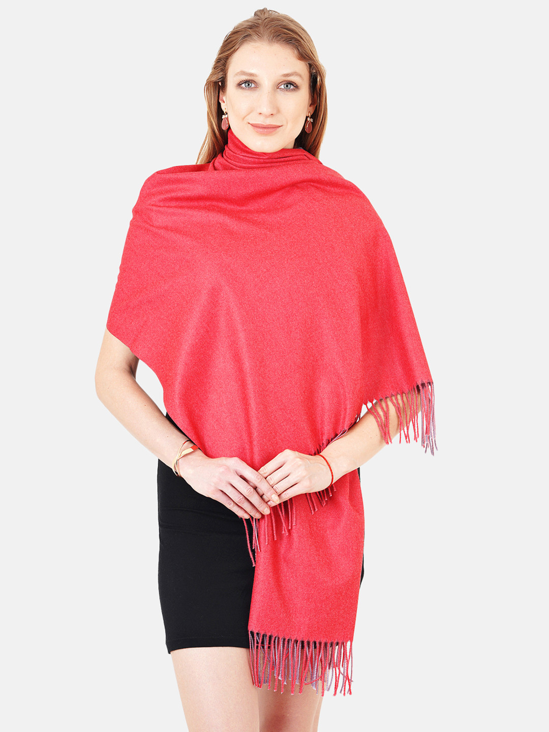 MUFFLY Women Red & Grey colorblocked Printed Stole
