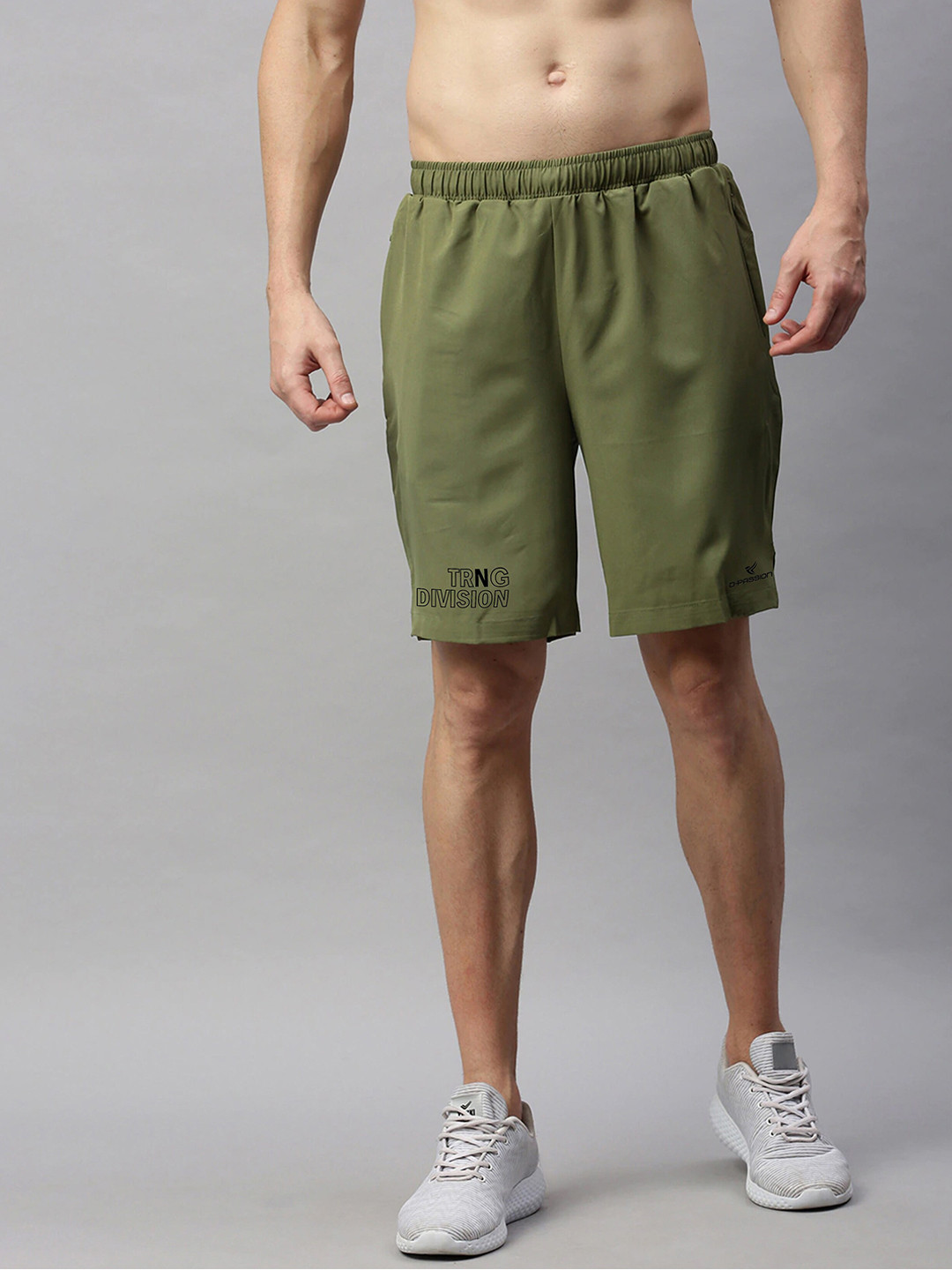 Dpassion Men Olive Green Running Sports Shorts