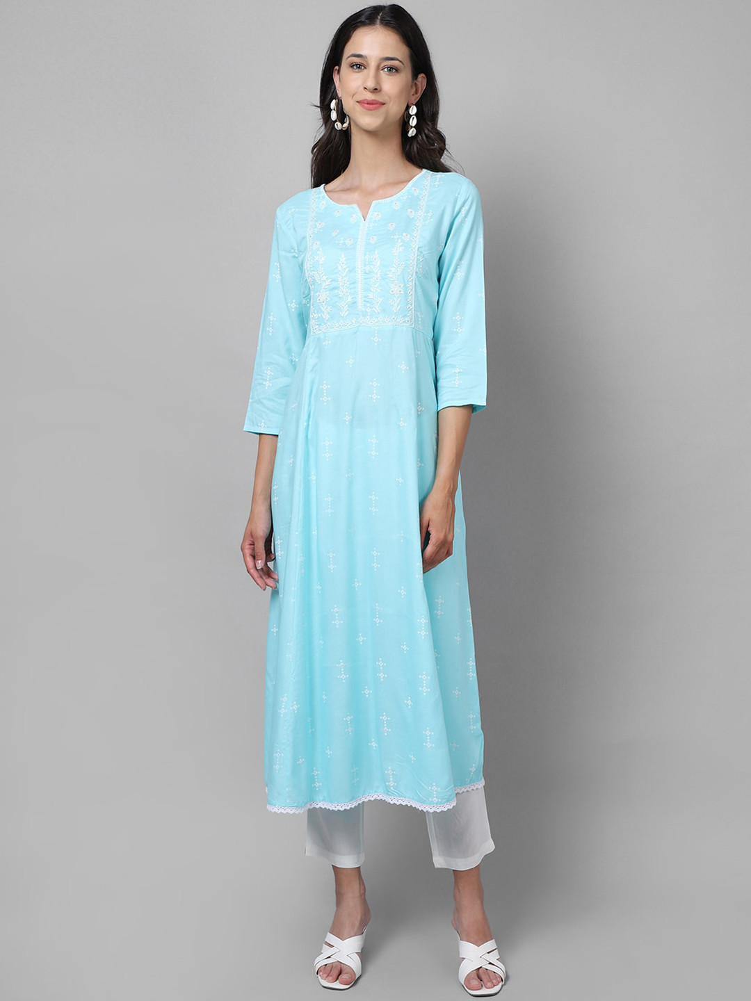 Cantabil Women Blue Woven Design Kurti Set