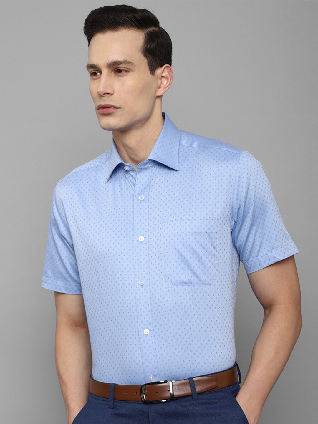 Louis Philippe Men Blue Printed  Micro Ditsy Formal Shirt