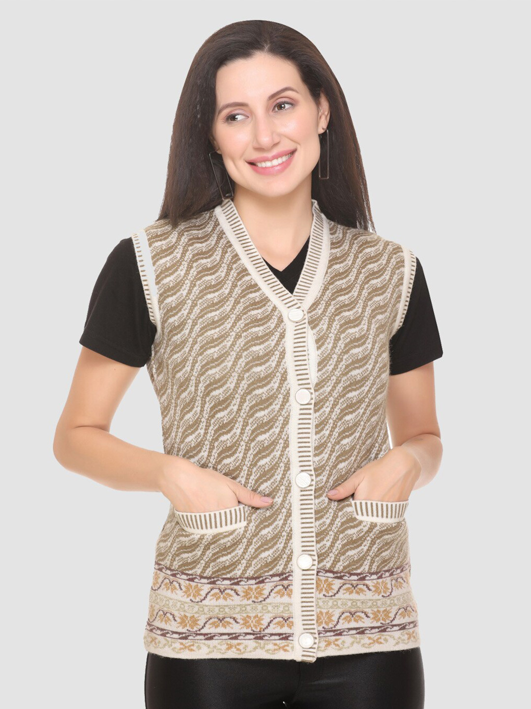 aarbee Women White & Beige Cardigan