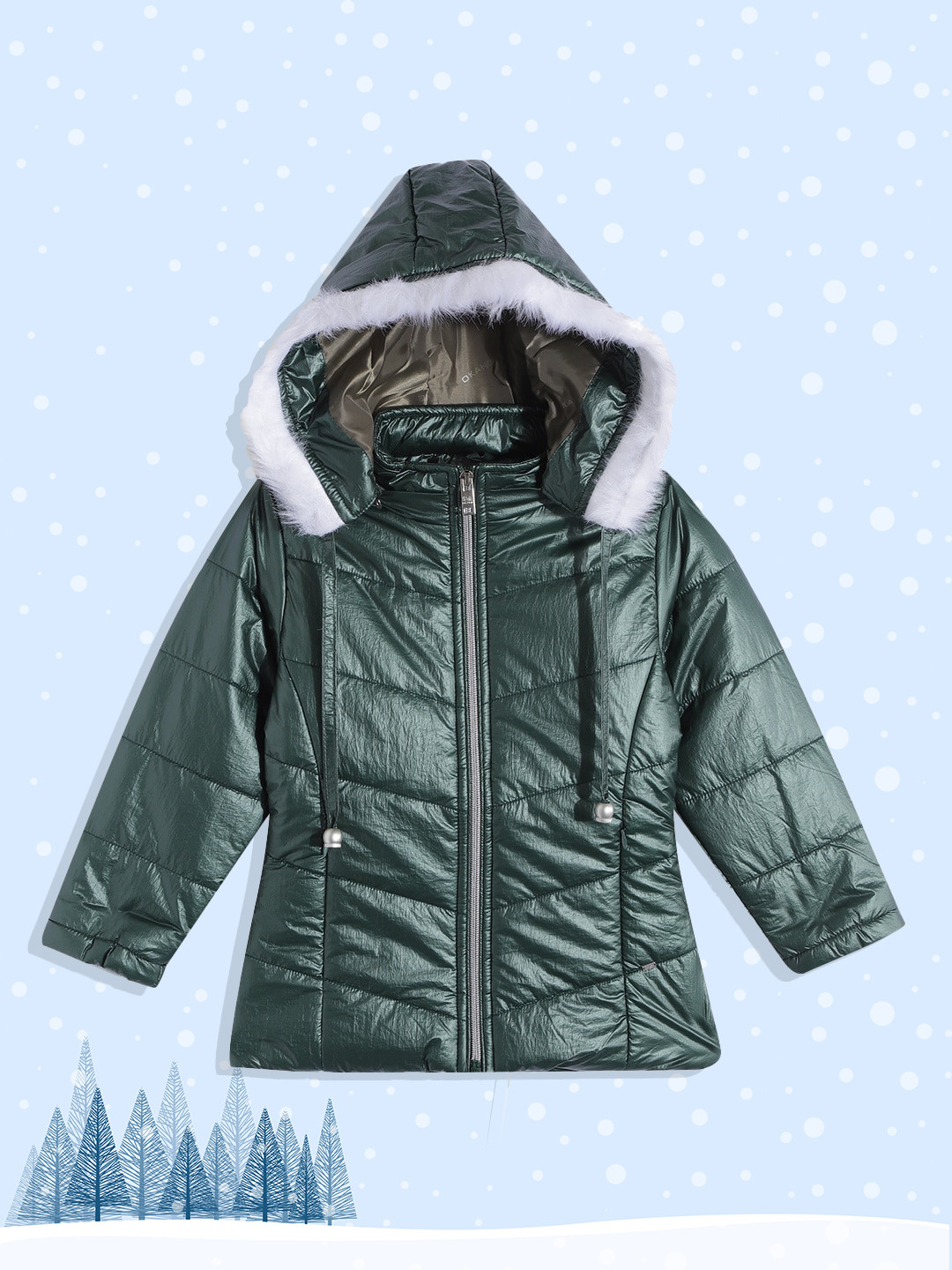 Okane Girls Green Solid Lightweight Puffer Jacket