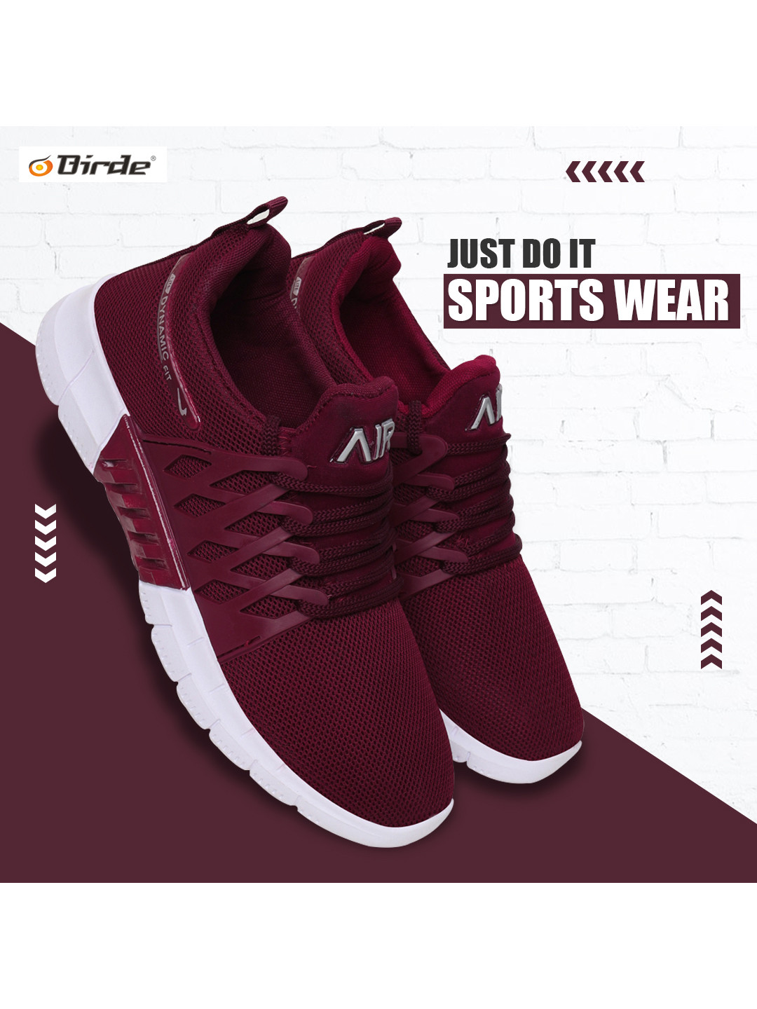 BIRDE Men Maroon Woven Design Sneakers