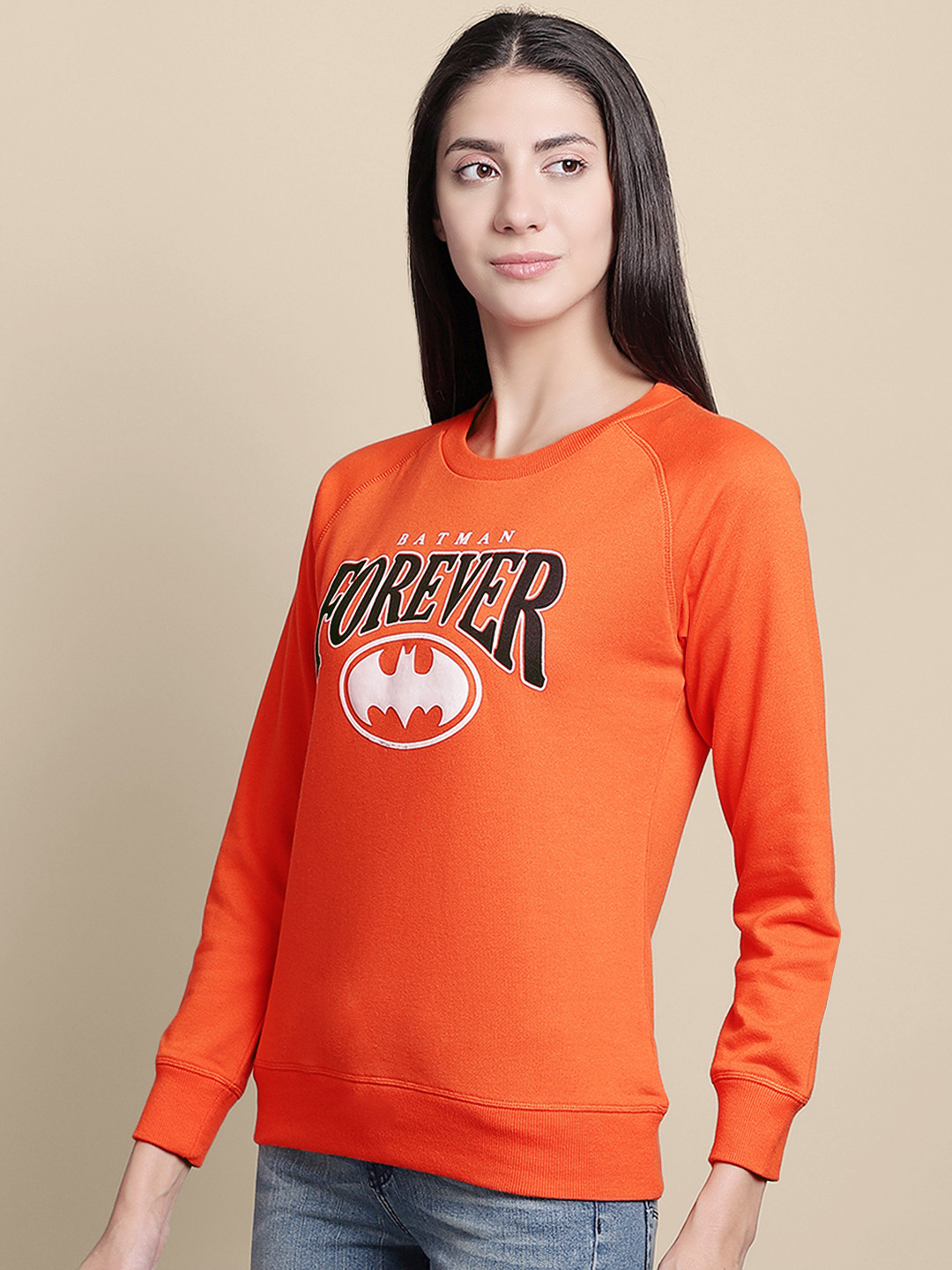 Free Authority Women Orange Batman Printed Sweatshirt