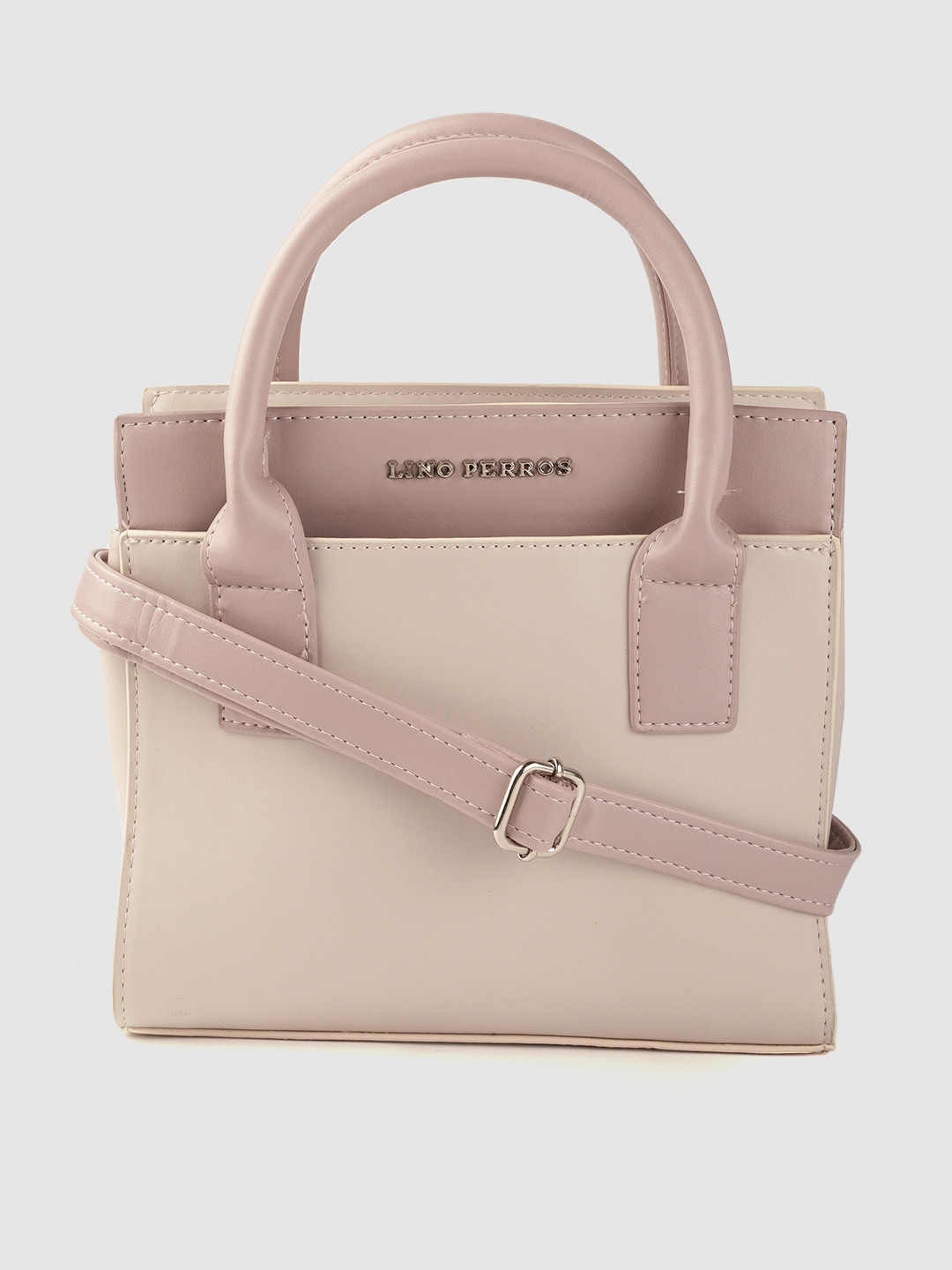 Lino Perros Beige & Peach-Coloured Solid Structured Handheld Bag & Detachable Sling Strap