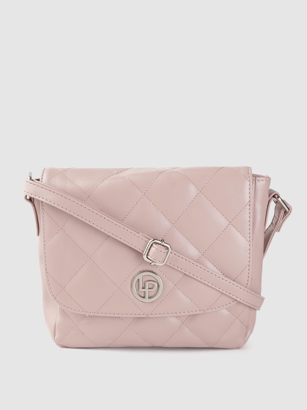Lino Perros Dusty Pink Quilted Structured Sling Bag with Non-Detachable Sling Strap