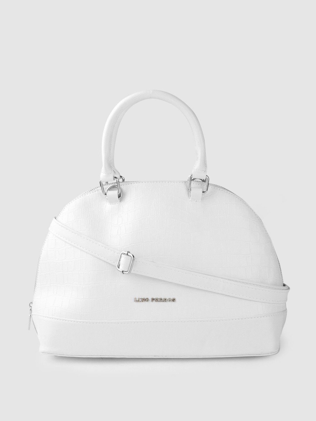Lino Perros White Croc Textured Structured Handheld Bag with Detachable Sling Strap