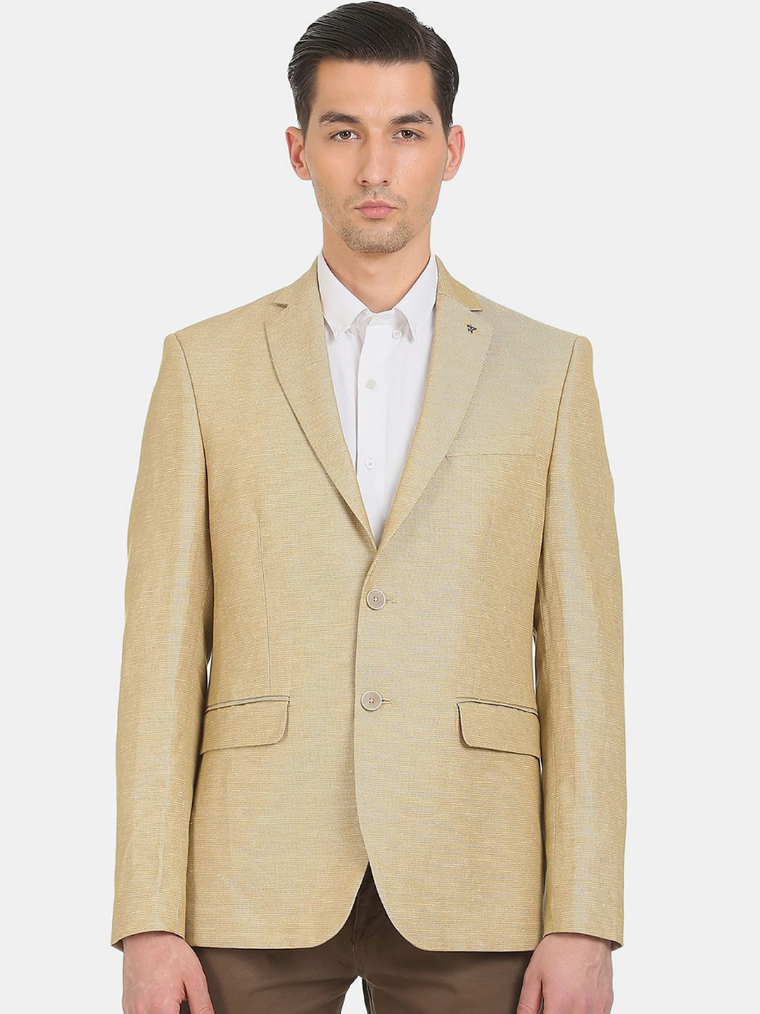 Arrow Men Kjaki-Coloured Solid Single-Breasted Casual Blazer