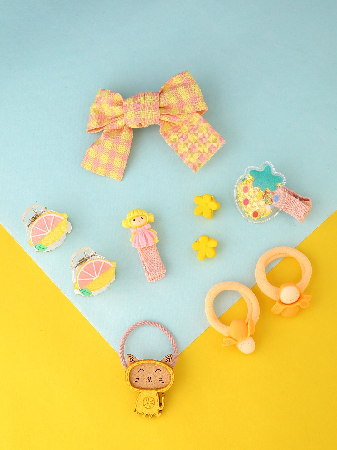 Yellow Chimes Girls Set of 10 Yellow & Brown Alligator Hair Accessory Set