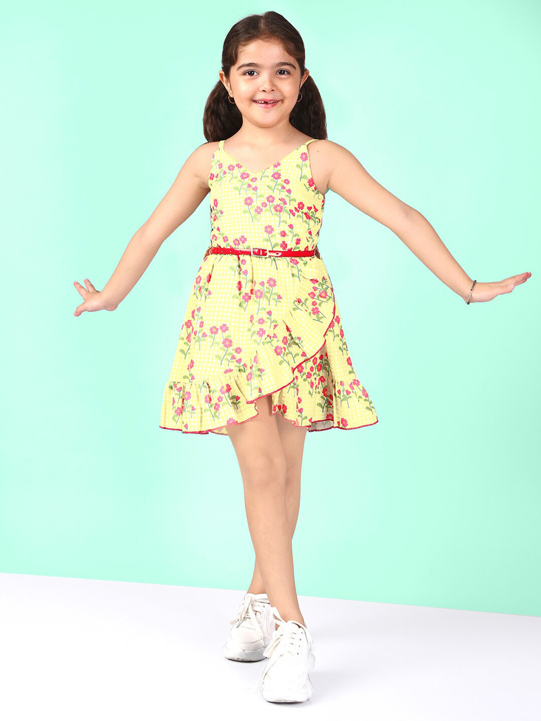 Naughty Ninos Girls Yellow Floral Printed Fit & Flare Dress