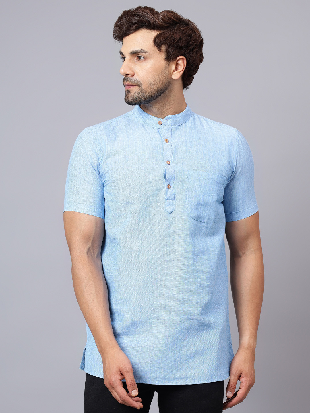 Latest Chikan Garments Men Blue Cotton Kurta