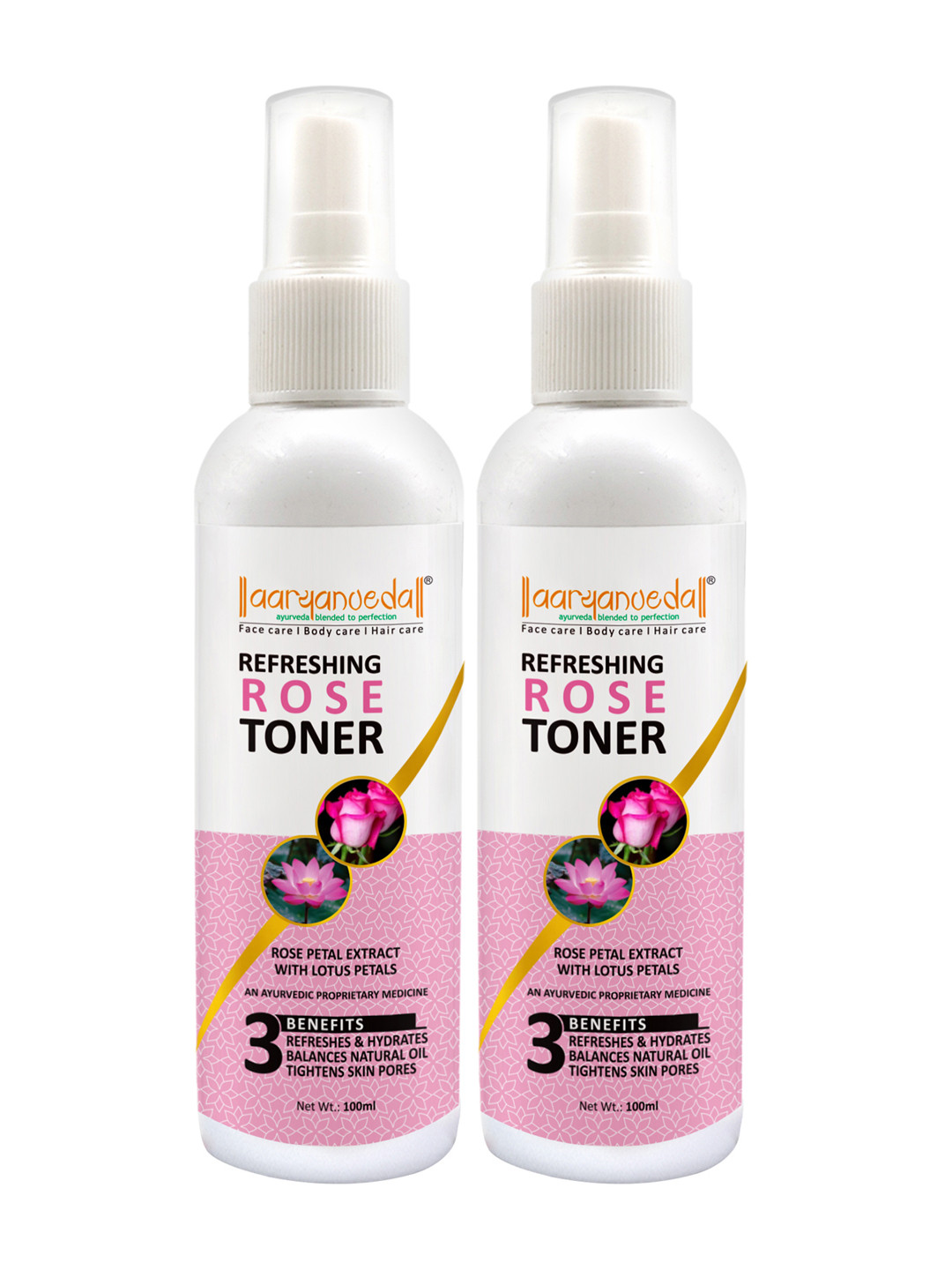 Aryanveda Set of 2 Rose Toner Sprays with Rose Extract for Hydration - 100 ml Each